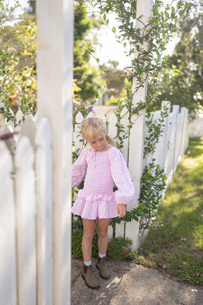 LONG SLEEVE GINGHAM DRESS